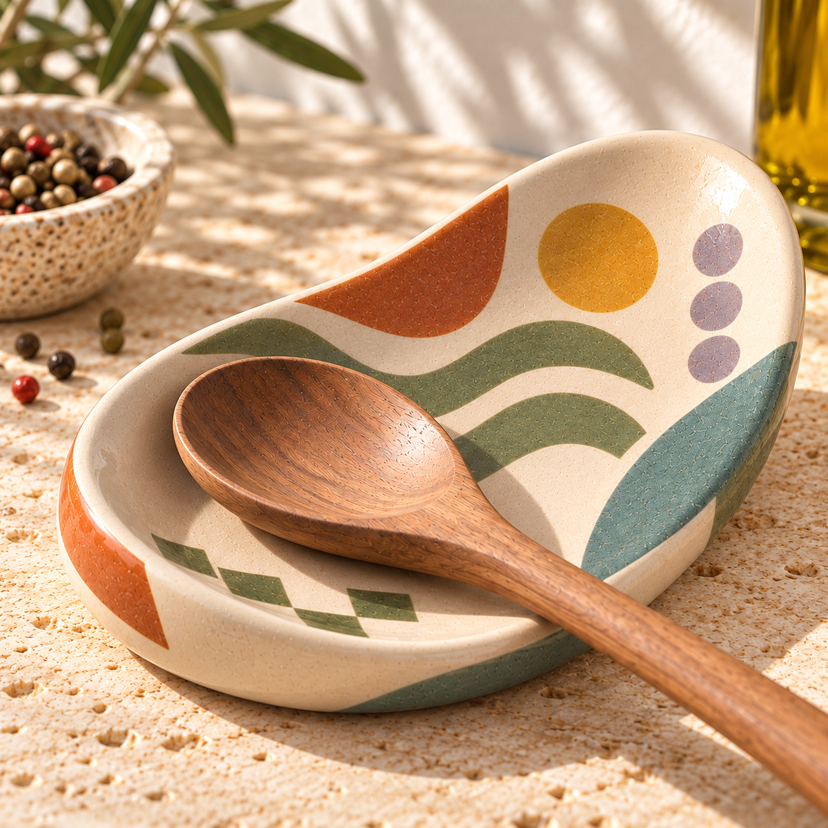 Healvival® Earthen Geo Curved Ceramic Spoon Rest