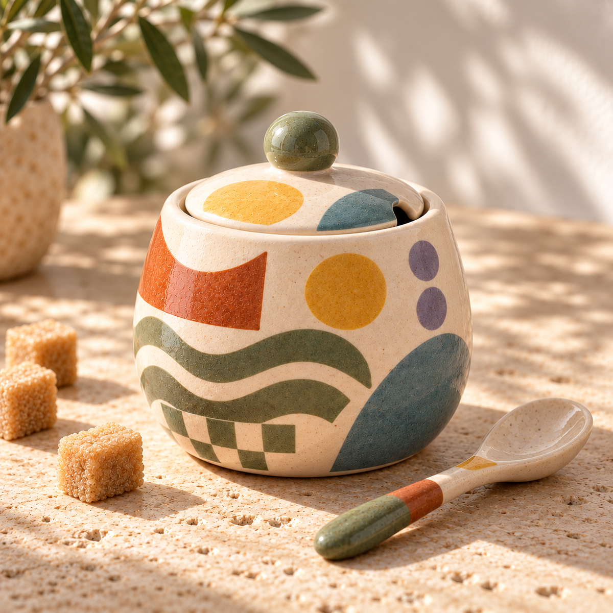 Healvival® Earthen Geo Vintage Ceramic Sugar Jar