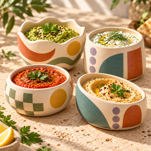 Healvival® Earthen Geo Mixed Design Dipping Bowl Set