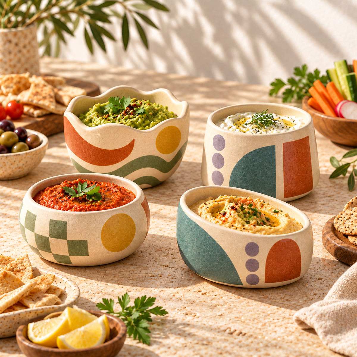 Healvival® Earthen Geo Mixed Design Dipping Bowl Set