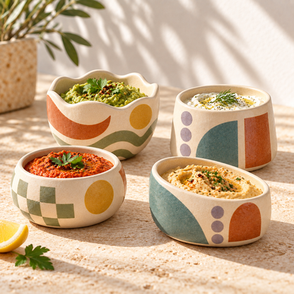 Healvival® Earthen Geo Mixed Design Dipping Bowl Set