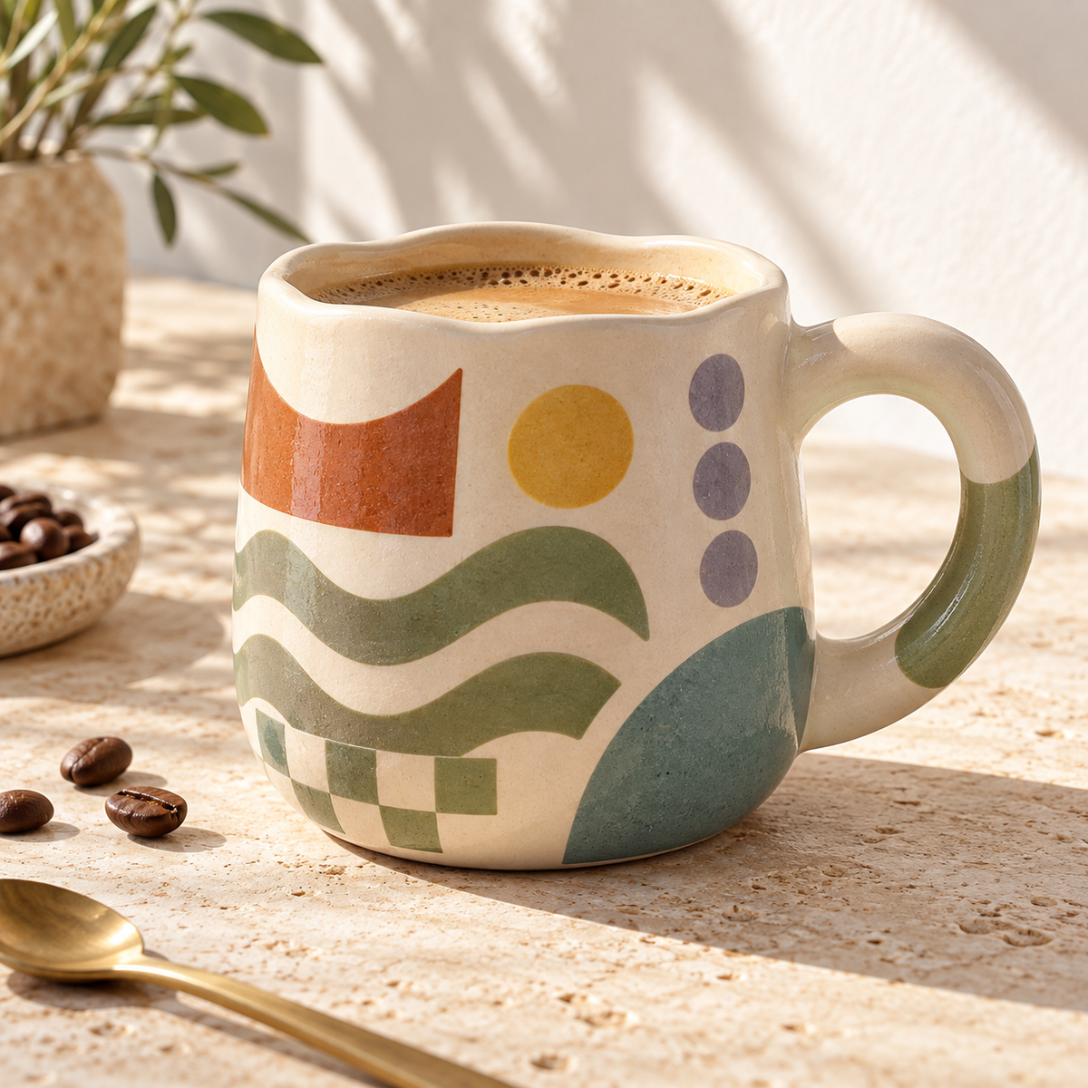 Healvival® Earthen Geo Vintage Geometric Coffee Mug