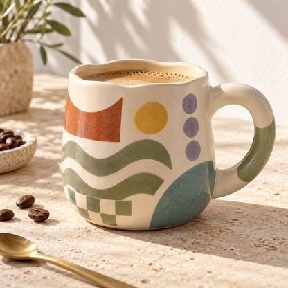 Healvival® Earthen Geo Vintage Geometric Coffee Mug