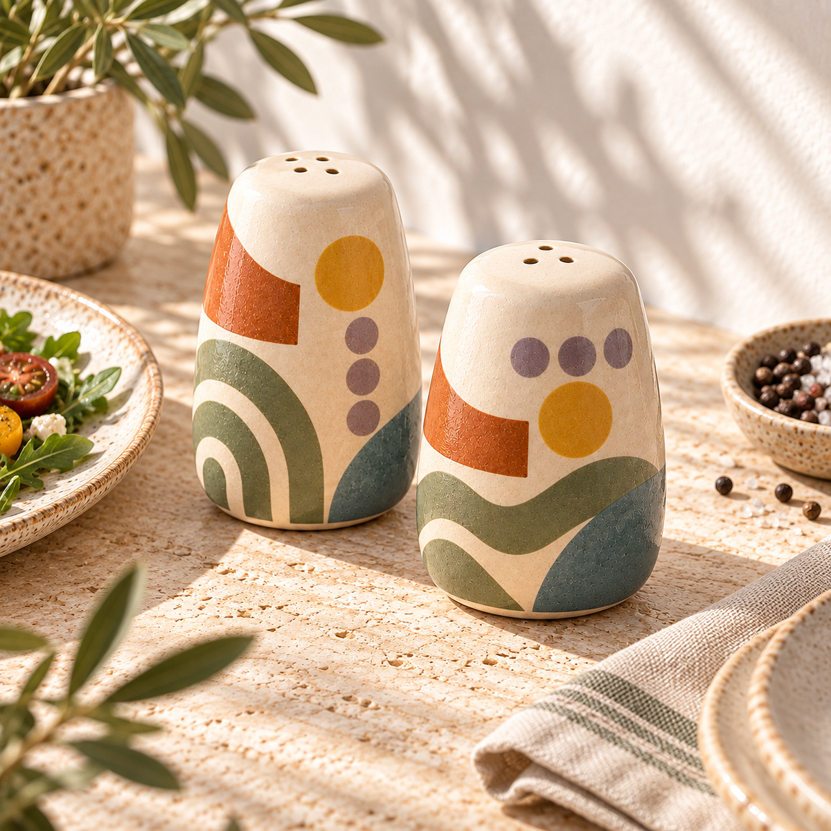 Healvival® Earthen Geo Salt & Pepper Shaker Set
