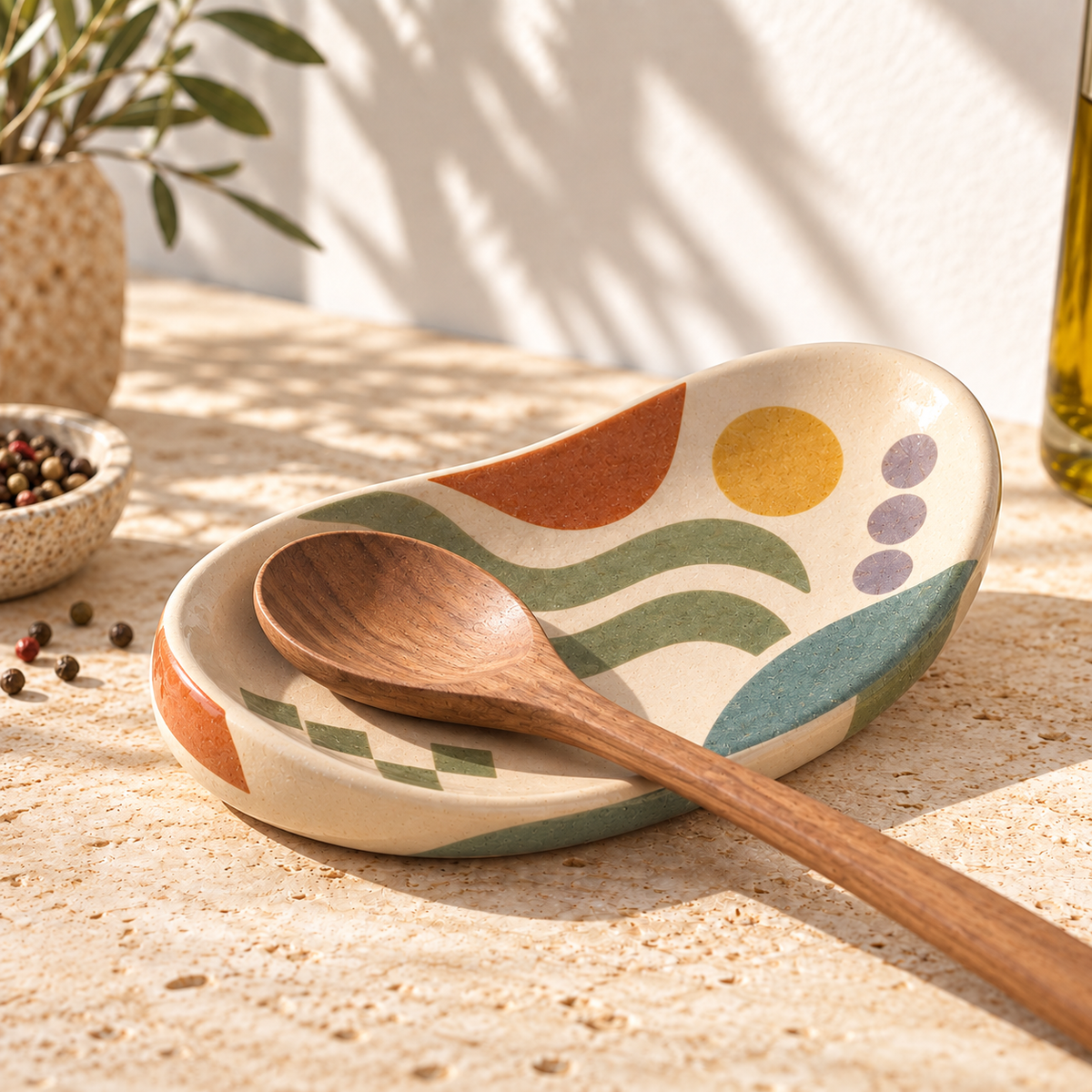 Healvival® Earthen Geo Curved Ceramic Spoon Rest