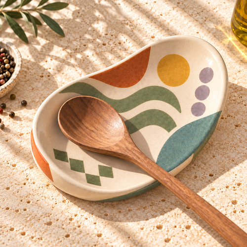 Healvival® Earthen Geo Curved Ceramic Spoon Rest