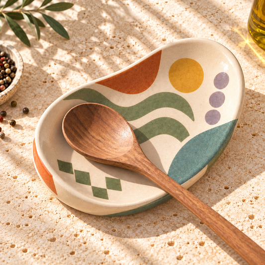 Healvival® Earthen Geo Curved Ceramic Spoon Rest
