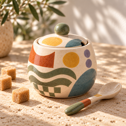 Healvival® Earthen Geo Vintage Ceramic Sugar Jar