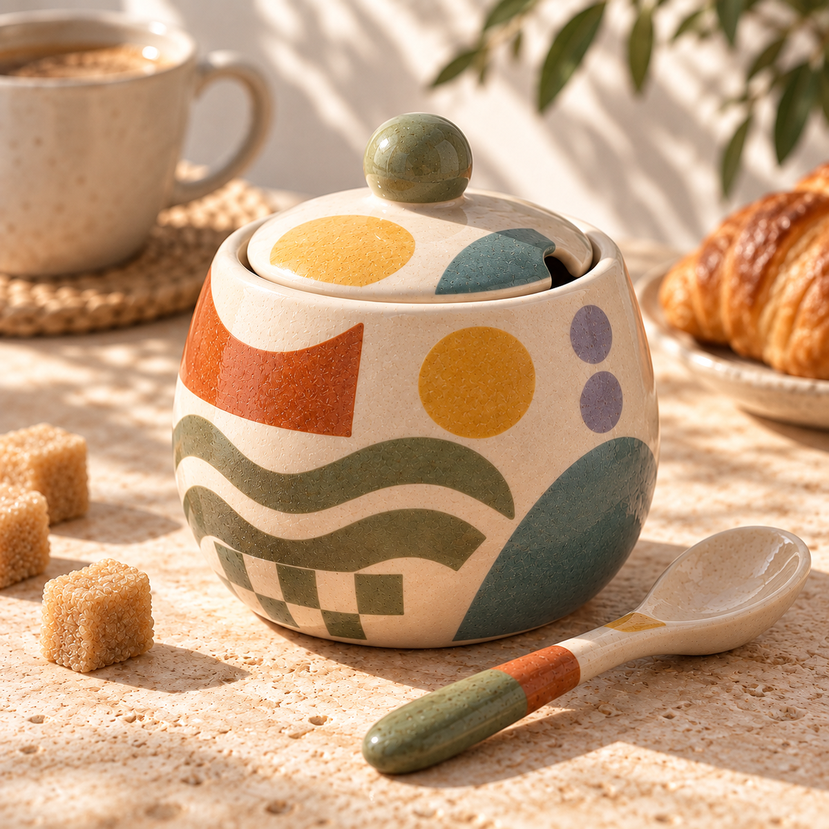 Healvival® Earthen Geo Vintage Ceramic Sugar Jar