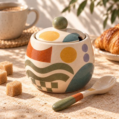 Healvival® Earthen Geo Vintage Ceramic Sugar Jar