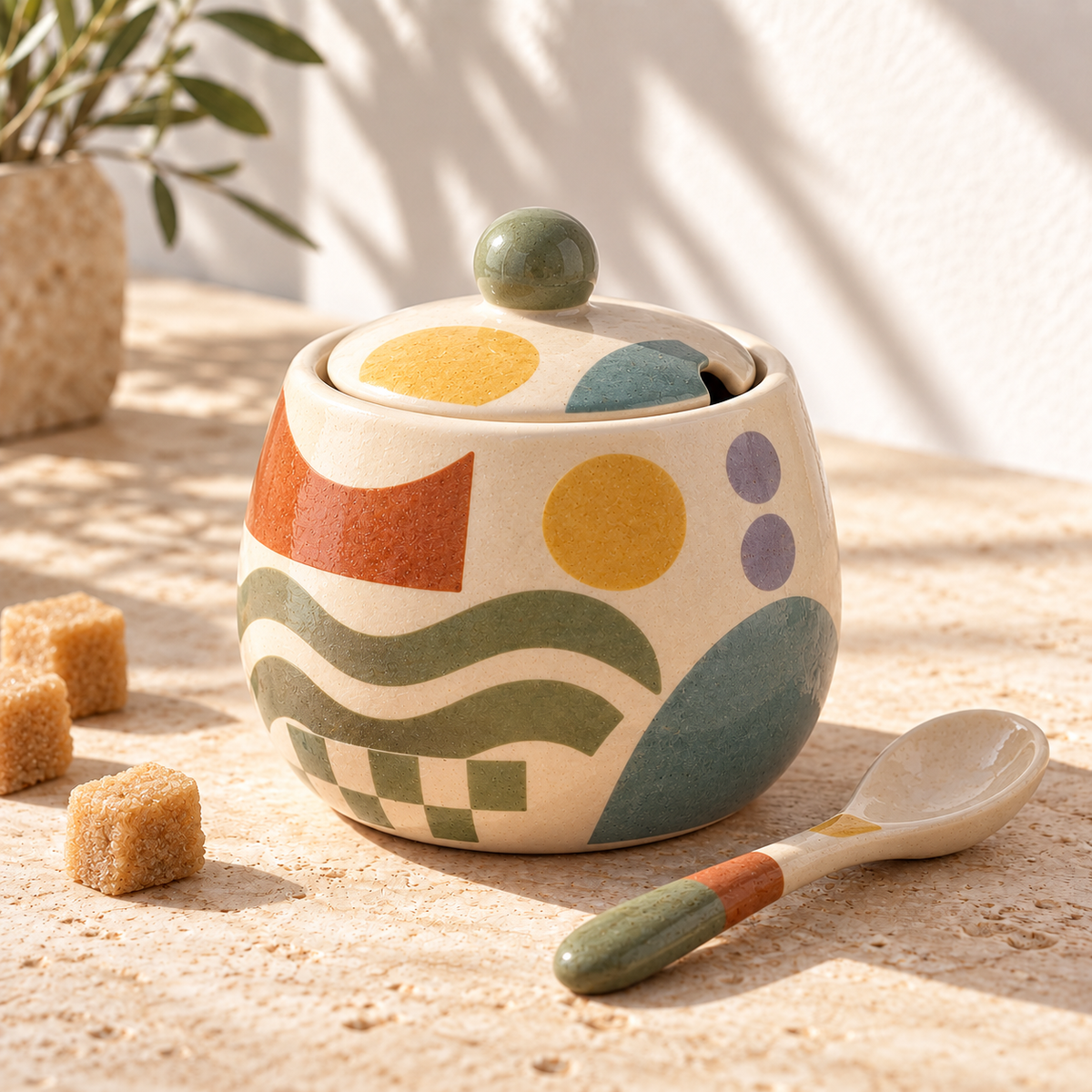 Healvival® Earthen Geo Vintage Ceramic Sugar Jar