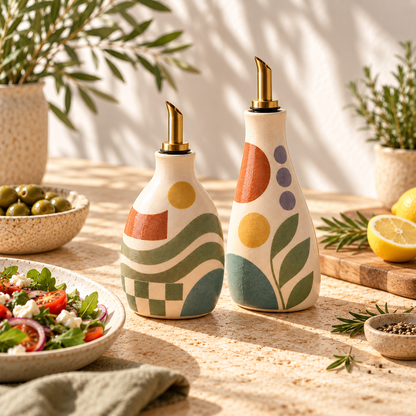 Healvival® Earthen Geo Oil & Vinegar Bottle Set