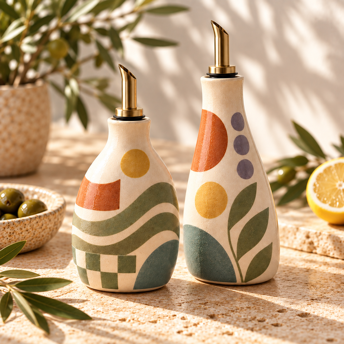 Healvival® Earthen Geo Oil & Vinegar Bottle Set