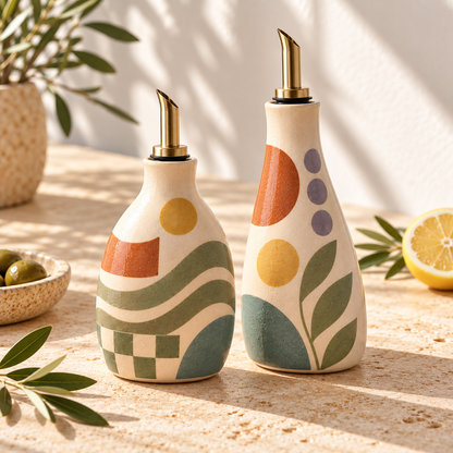 Healvival® Earthen Geo Oil & Vinegar Bottle Set