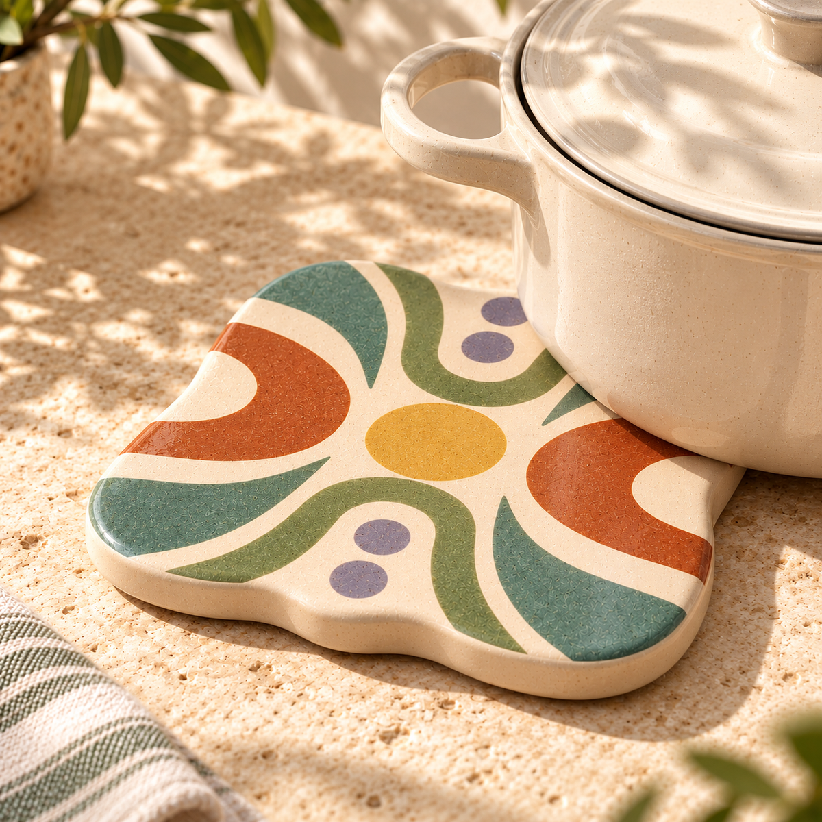 Healvival® Earthen Geo Hand-painted Ceramic Trivet