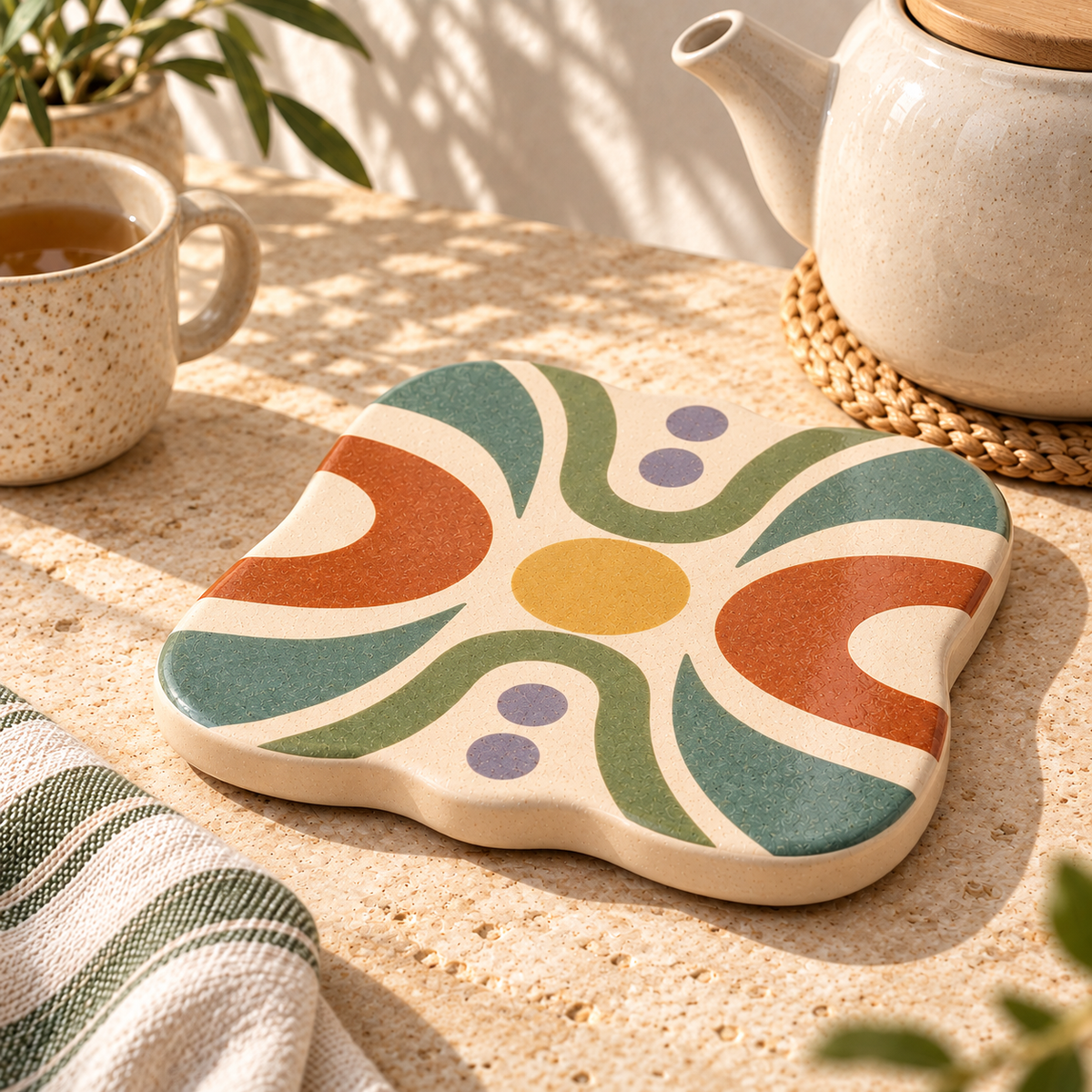 Healvival® Earthen Geo Hand-painted Ceramic Trivet