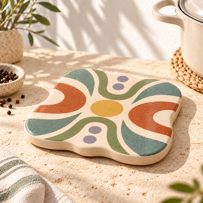 Healvival® Earthen Geo Hand-painted Ceramic Trivet